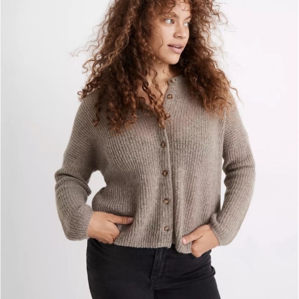 Madewell Bellaire Alpaca Blend Cardigan in Heather Mink, XS